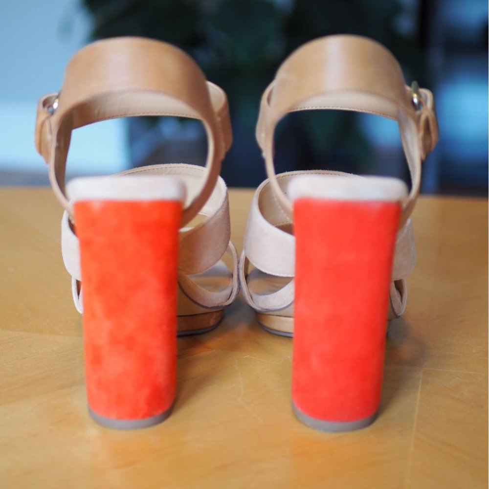 Dolce Vita Fanta Nude Suede Block Heel Sandals 8.5 - Picture 3 of 8